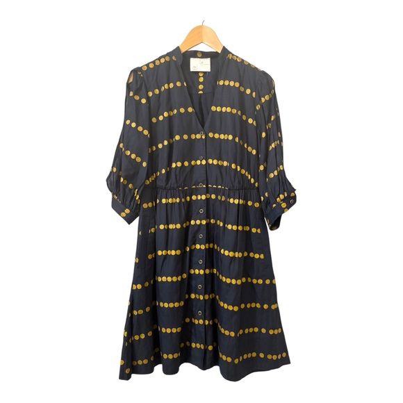Anthropologie Dresses & Skirts - Blue Midi Dress with V-Neck and Bishop Sleeves